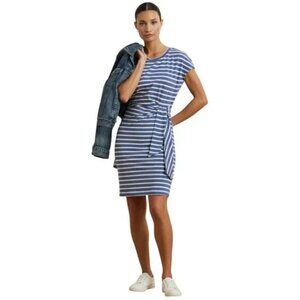 135$ Lauren Ralph Lauren Striped Tie-Front Jersey Mini Dress Size M Blue White